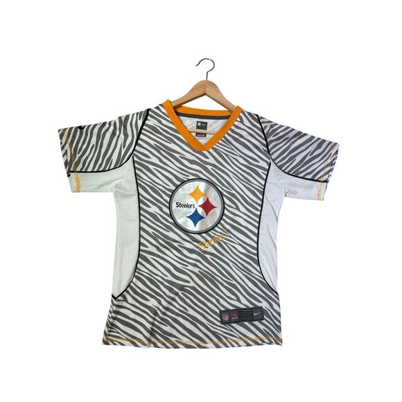 Vintage Nike Pittsburgh Steelers Troy Polamalu Zebra Jersey Youth L - Picture 1 of 6